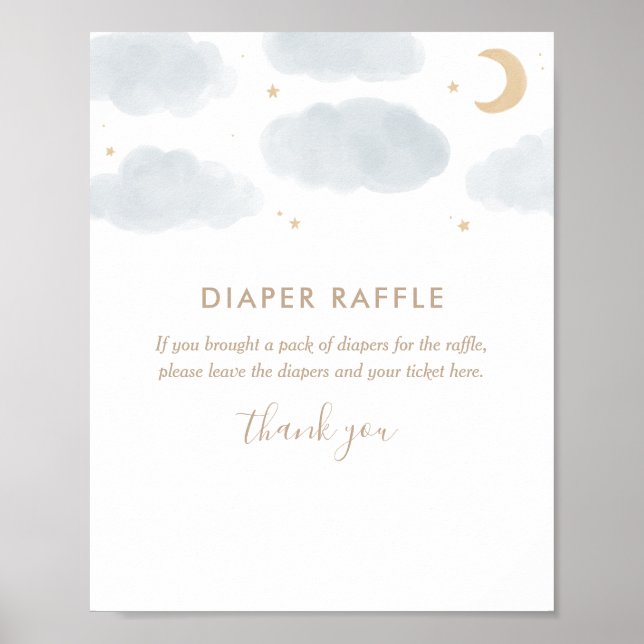 Póster Watercolor Moon Stars Baby Shower Diaper Raffle (Frente)