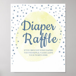 Póster Watercolor Moon & Stars Pastel Diaper Raffle Sign