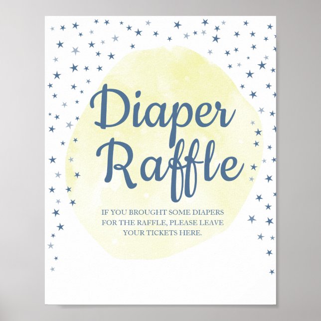 Póster Watercolor Moon & Stars Pastel Diaper Raffle Sign (Frente)