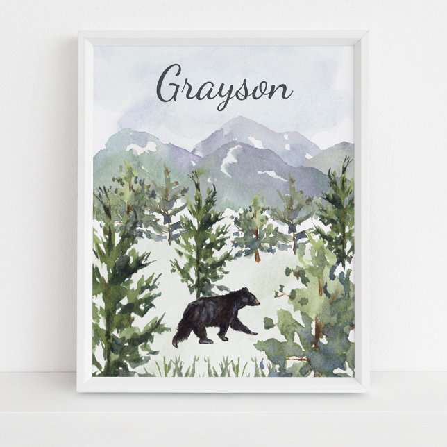 Póster Watercolor Mountain Forest Bear Personalizado (Subido por el creador)