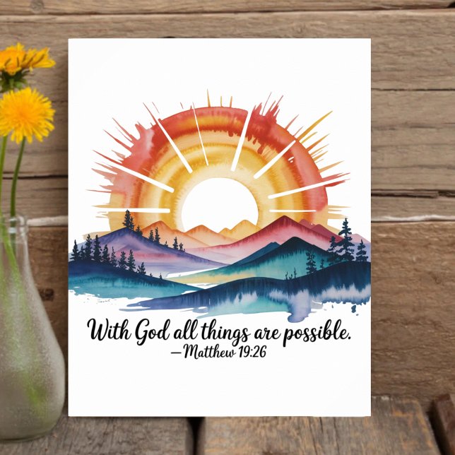 Póster Watercolor Mountain Sunrise Bible Verse (Subido por el creador)