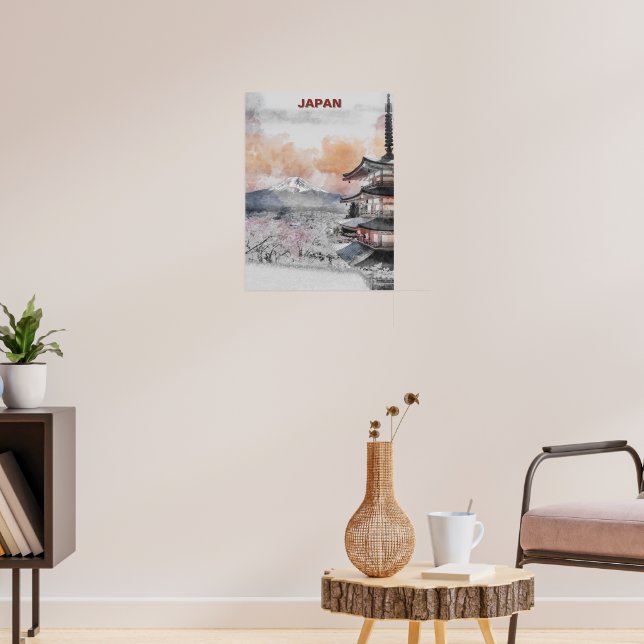 Póster Watercolor Mt. Fuji & Japanese Pagoda – Japan Land (Salón 3)