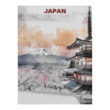 Watercolor Mt. Fuji & Japanese Pagoda – Japan Land