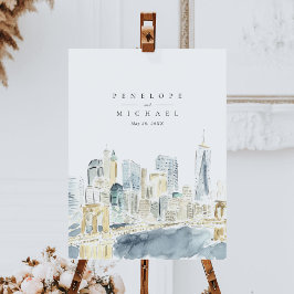 Póster Watercolor Nueva York Boda del Skyline