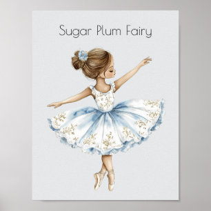 Póster Watercolor Nutcracker Ballet Sugar Pluma Fairy