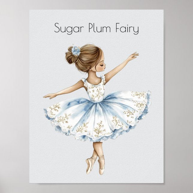 Póster Watercolor Nutcracker Ballet Sugar Pluma Fairy (Frente)