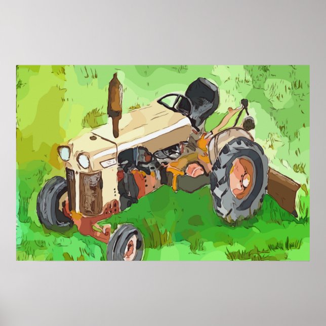 Póster Watercolor of a Case tractor, with scrapper  (Frente)
