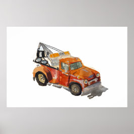Póster Watercolor of a orange rusty tow truck