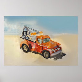 Póster Watercolor of a orange rusty tow truck