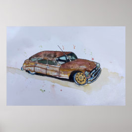 Póster Watercolor of a rusty old antique sedan