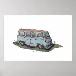 Póster Watercolor of a rusty old antique van