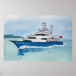 Póster Watercolor of a super yacht