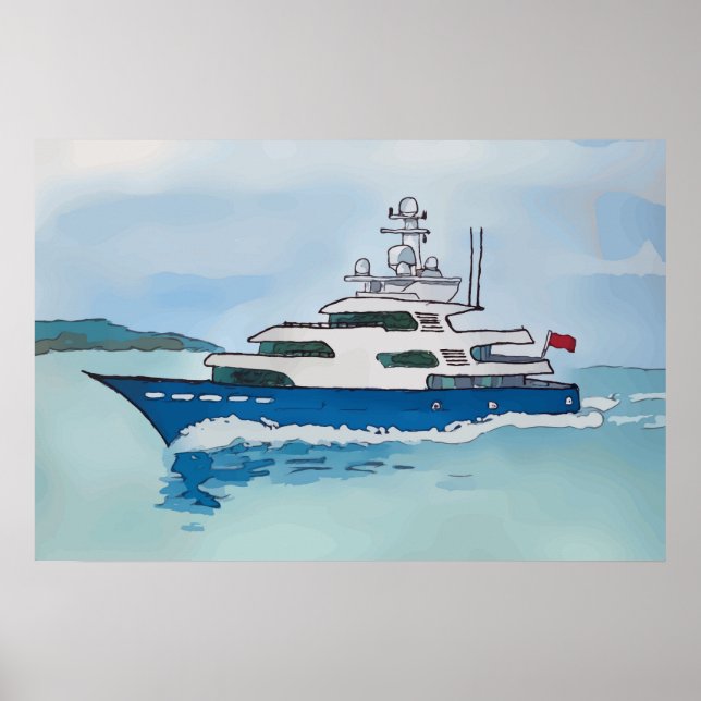 Póster Watercolor of a super yacht (Frente)