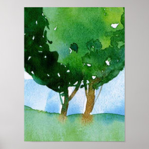 Póster watercolor of tree landscape