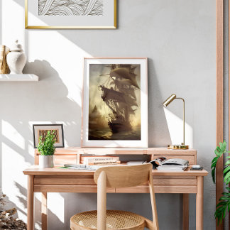 Póster Watercolor Old Pirate Ship Wall Art