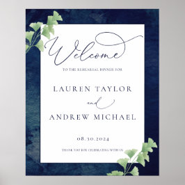 Póster Watercolor Oscuro Azul Verdor ensayar Cena