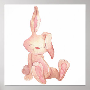 Póster Watercolor Painted Cute Bunny Rabbit