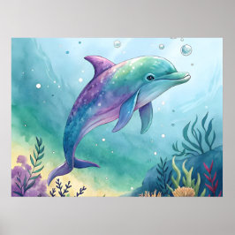 Póster Watercolor painted dolphin