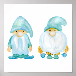 Póster Watercolor Painted Garden Gnomes