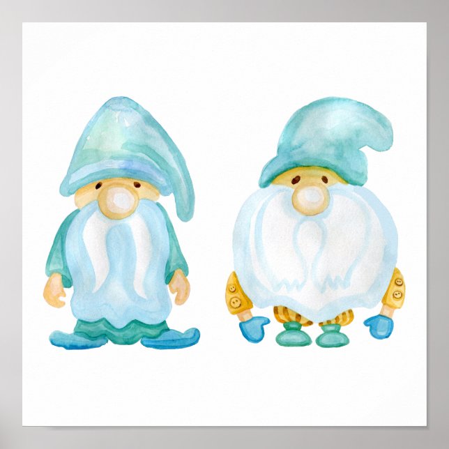 Póster Watercolor Painted Garden Gnomes (Frente)