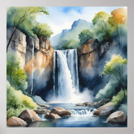 Póster Watercolor painted waterfall