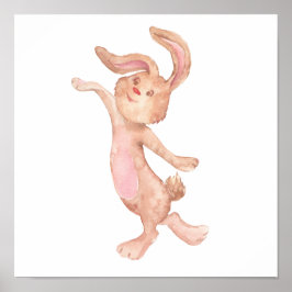 Póster Watercolor Painted Whimsical Bunny Rabbit Cute