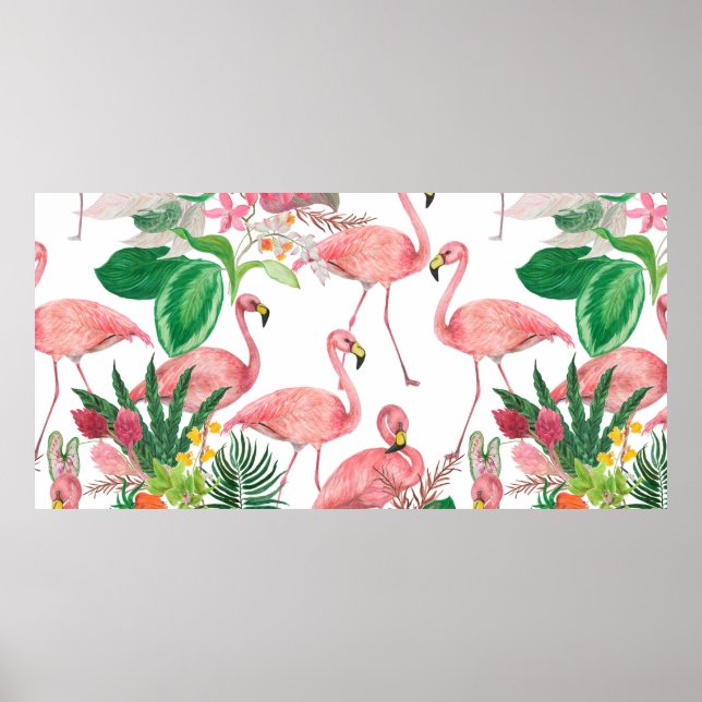 Póster Watercolor painting seamless pattern with flamingo (Frente)