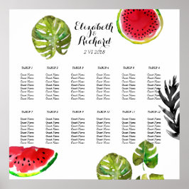 Póster Watercolor palm leaves watermelon Seating Chart