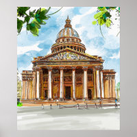 Watercolor Paris Pantheon Sketch Poster de pintura