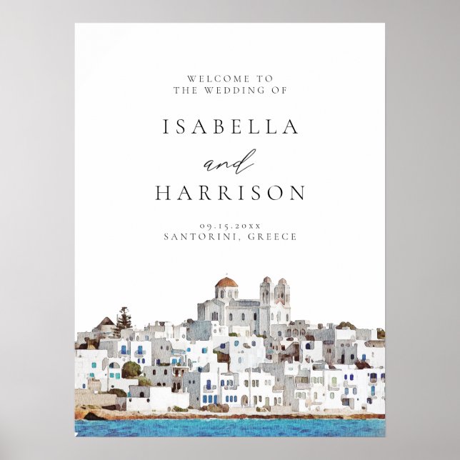 Póster Watercolor Paros Grecia Skyline Travel Boda (Frente)