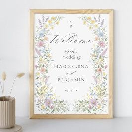 Póster Watercolor Pastel Wildflowers Wedding Welcome