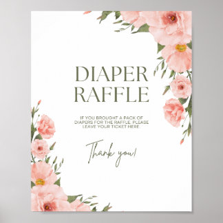 Póster Watercolor Peach Floral Diaper Raffle Poster
