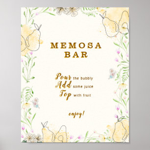 Póster Watercolor Pear Floral Garden Memosa Bar Rótulo