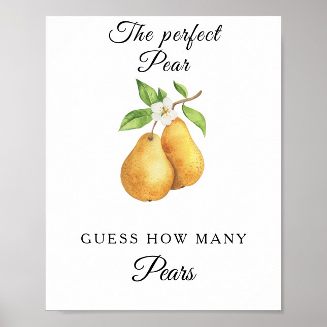 Póster Watercolor pears bridal shower How many pears (Frente)