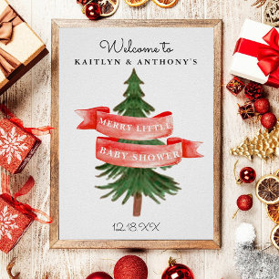 Póster Watercolor Pine Tree Merry Little Baby Shower