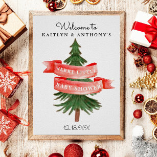 Póster Watercolor Pine Tree Merry Little Baby Shower