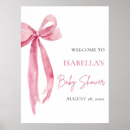Póster Watercolor Pink Bow Coquette Baby Shower Welcome