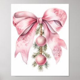 Póster Watercolor Pink Bow with Baubles