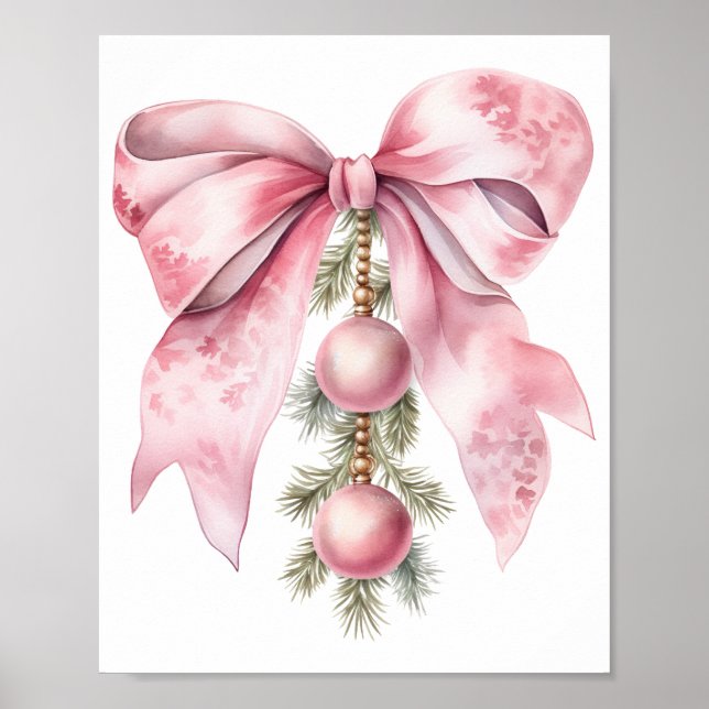 Póster Watercolor Pink Bow with Baubles  (Frente)