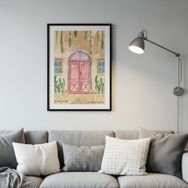 Póster Watercolor Pink Door Rustic Facade (Subido por el creador)