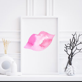 Póster Watercolor pink lips makeup branding
