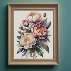 Póster Watercolor Pink Peonies 4:5 Poster