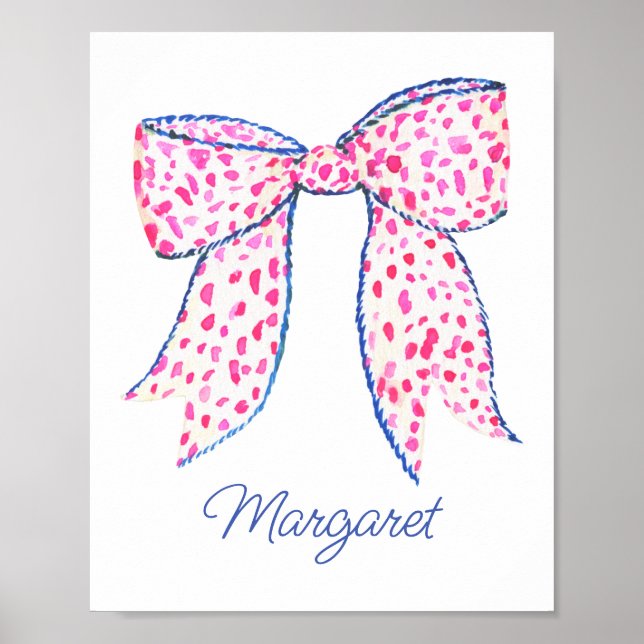 Póster Watercolor Pink Polka Dot Bow (Frente)