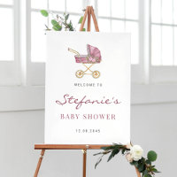 Watercolor Pink Vintage Stroller Boy Baby Shower