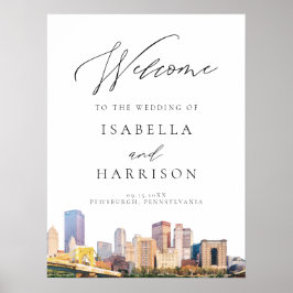 Póster Watercolor Pittsburgh Skyline Wedding Welcome Sign