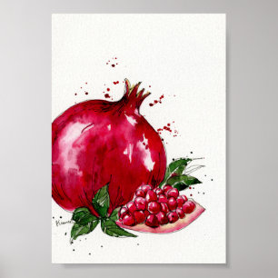 Póster Watercolor Pomegranate Kitchen art