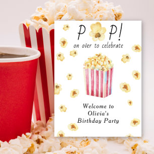 Póster Watercolor Popcorn Kids Birthday Fiesta