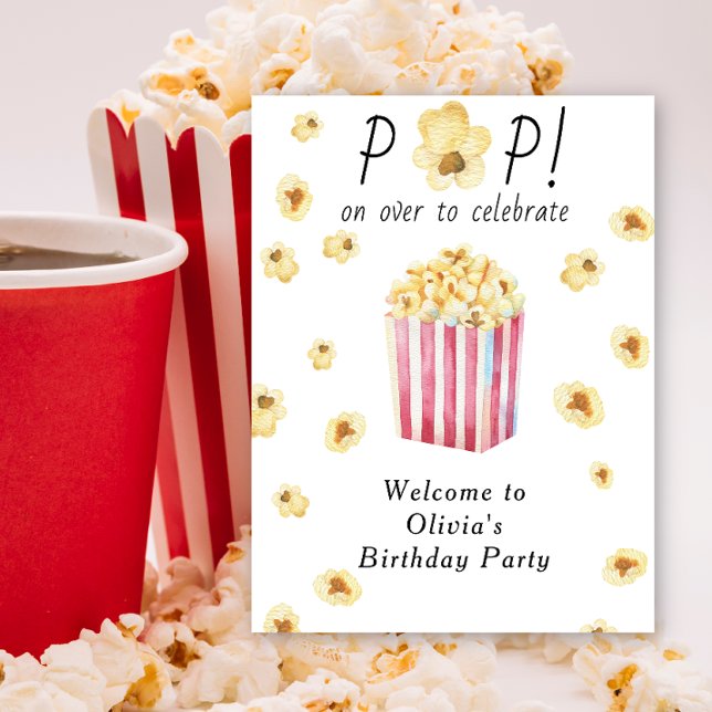 Póster Watercolor Popcorn Kids Birthday Fiesta (Subido por el creador)