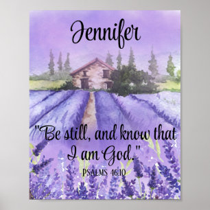 Póster Watercolor Provenza Lavender Field Scripting Faith