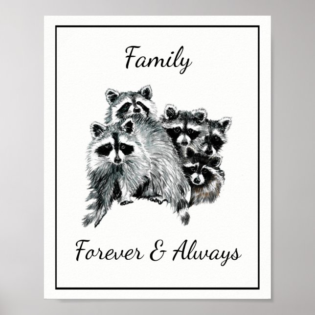 Póster Watercolor Raccoons Family para siempre (Frente)